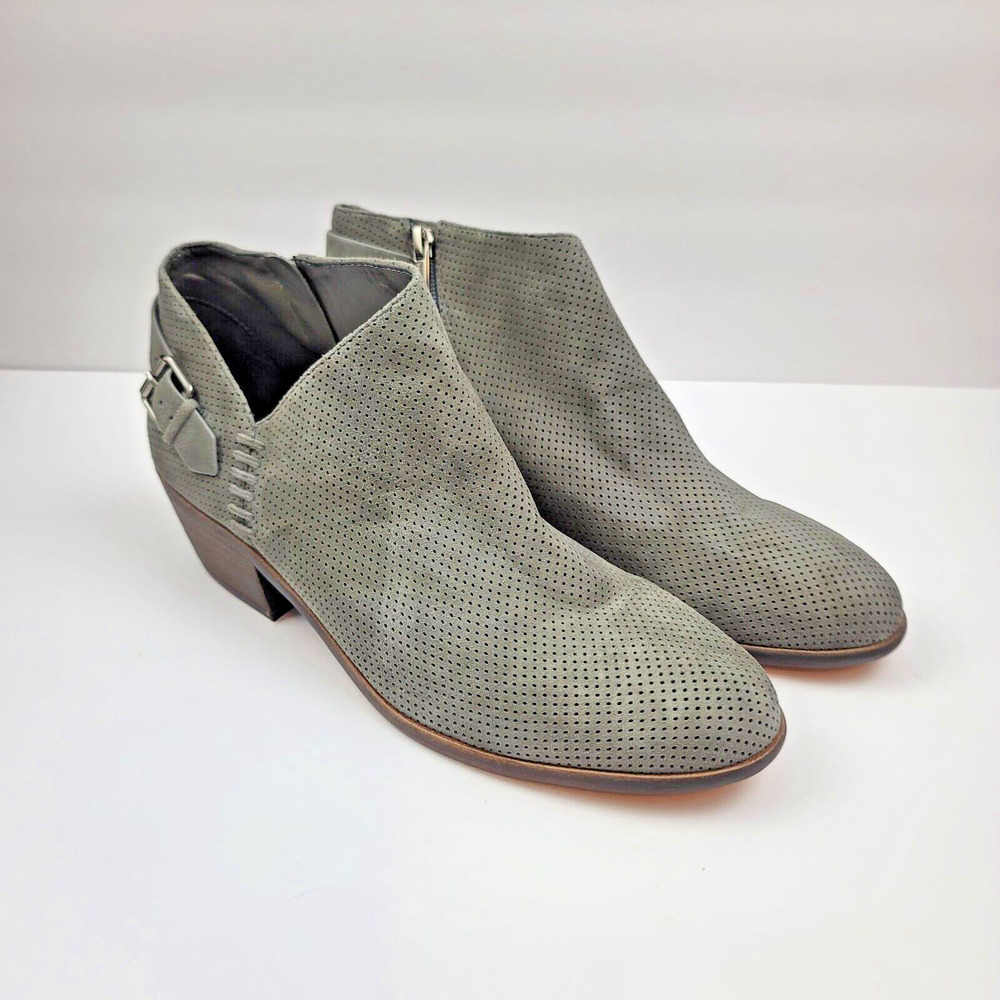 Vince Camuto Parveen Gray Suede Leather Bootie Ankle Side Zipper Womens 11